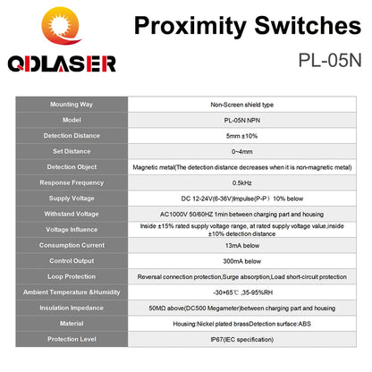 QDLASER OMCH Proximity Sensor Switch Inductive PL-05N 5mm NPN Out DC10-30V Normal Open NEW for Laser Cutting Machine