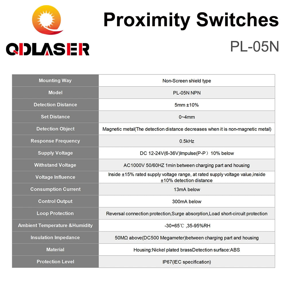 QDLASER Inductive Proximity Sensor Switches PL-05N 5mm NPN out DC10-30V Normal Open NEW for Laser Cutting Machine