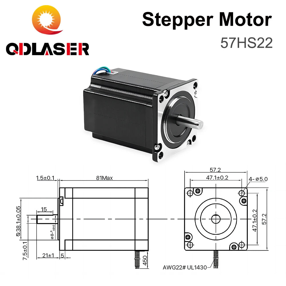 QDLASER Leadshine Stepper Motor 57HS22 NEMA 23 2-Phase Current / Phase 5.6A Length 81mm Shaft 8mm