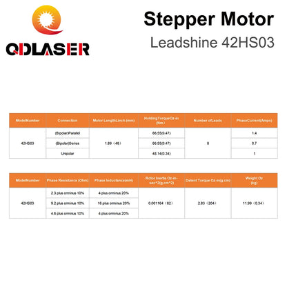 QDLASER Leadshine 42HS03 2 phase Stepper Motor 0.7A 0.47NM 48mm Length Shaft 8mm for Co2 Laser Machine CNC 3D Print Machine