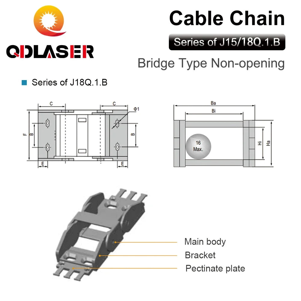 QDLASER Transmission Cable Chain 15x20 15x30 18x25 18x37 Mm Bridge Type Non-Opening Plastic for Mechanical Drive Drag Chains