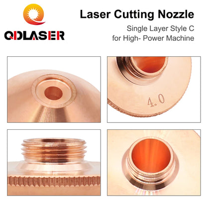 QDLASER Penta Laser Cutting Nozzles Single Layer C Style for High-Power Machine D28 M11 H15mm Caliber 3.5-6.0mm for Fiber Laser