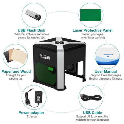 QDLASER Laser Engraver Wainlux K6 Mark Printer Cutter Woodworking Machines Plastic 3000mw Bluetooth Mini Engraving Machine