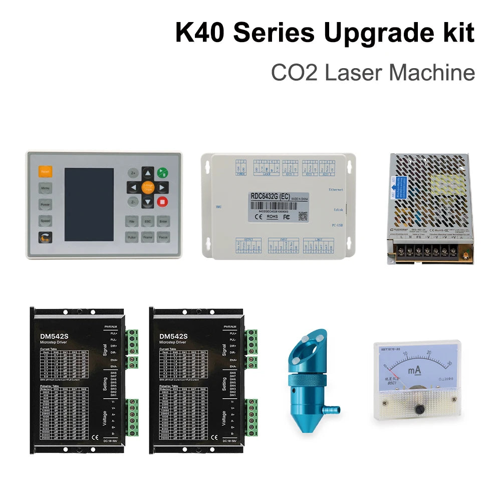 QDLASER For K40 series CO2 small laser engraving machine upgrade kit CO2 laser controller Rida RDC6432 DM542S stepper driver