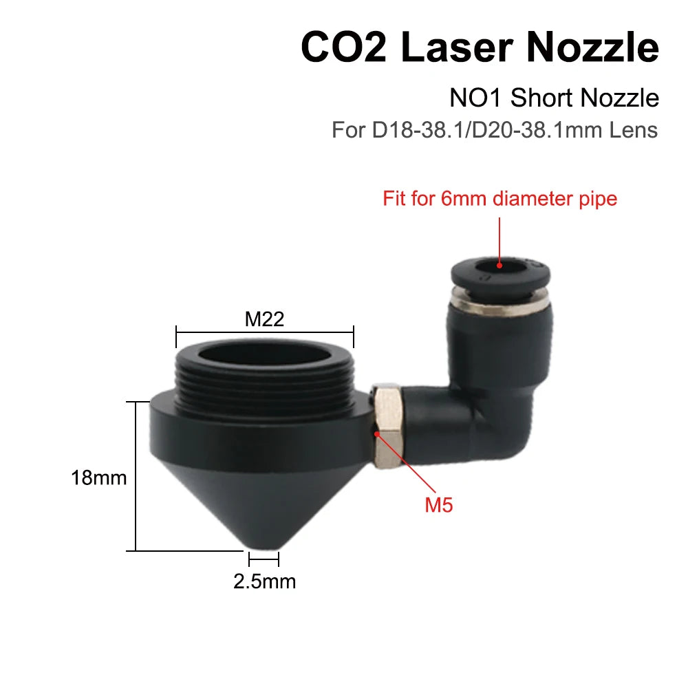 QDLASER CO2 Laser Air Nozzle for Dia.18/20mm FL38.1mm Lens CO2 Short Nozzle A with Fitting M5 for CO2 Laser Cutting Machine