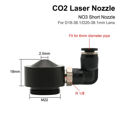 QDLASER CO2 Laser Air Nozzle for Dia.18/20mm FL38.1mm Lens CO2 Short Nozzle A with Fitting M5 for CO2 Laser Cutting Machine