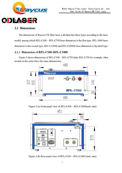 QDLASER Raycus 500-1000W Single Module CW Fiber Lasers Series 1064nm for Fiber Cutting Machine RFL-C500 RFL-C1000