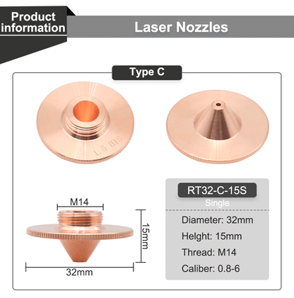 QDLASER C Type TQ Laser nozzles Dia.32 H15 Single Layer Chrome-Plated Double Layers Caliber 0.8-5.0mm for Cutting Head
