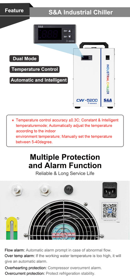 QDLASER CW5200 CW5202 S&A Water Chillers Industrial air water cooler for CO2 Laser Engraving Cutting Machine Cooling