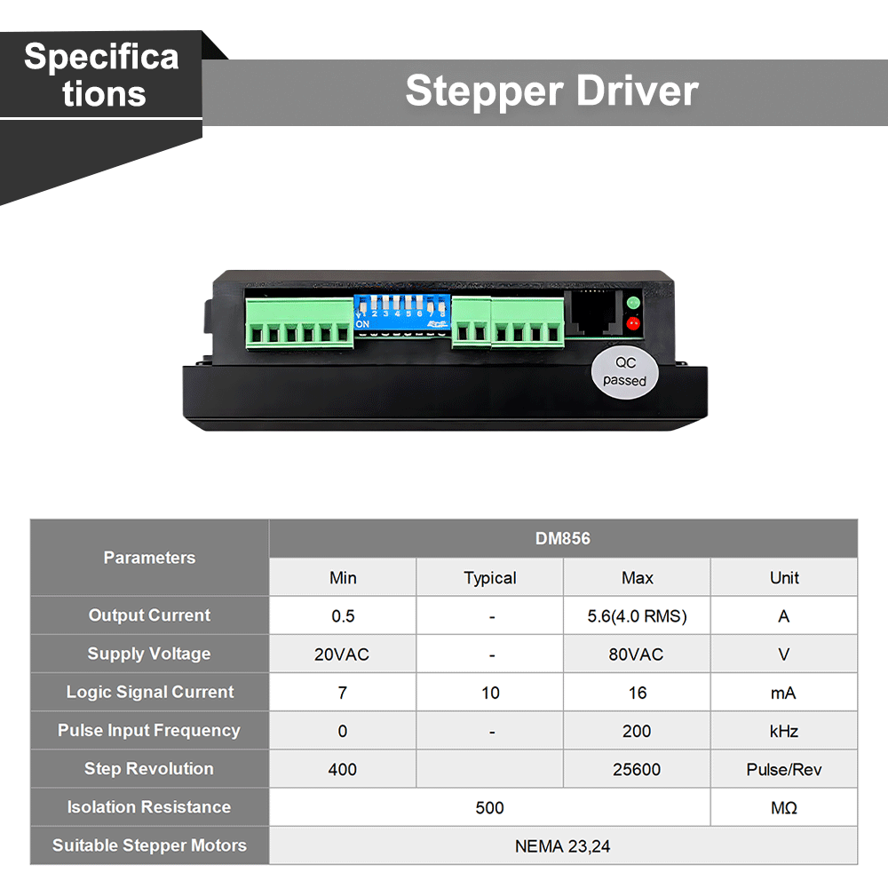QDLASER Leadshine DM856 2 Phase Stepper Driver 20-80VAC 0.5-5.6A 7-16mA