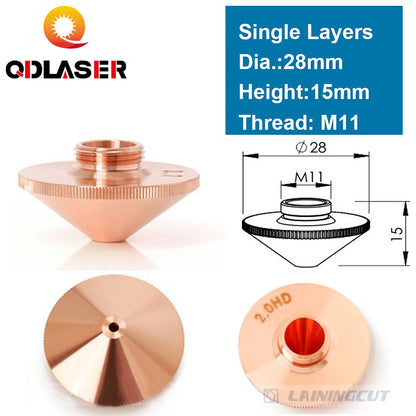 QDLASER Laser Nozzle Single Layer Dia.28mm Caliber 0.8 - 4.0 for Precitec FIBER Laser Cutting Head