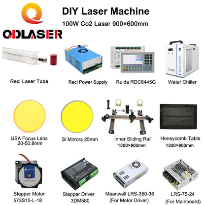 QDHWOEL Complete Accessories for 9060 RECI W4 Customized CO2 Laser Machine Laser Solution of All Parts for DIY Laser Ruida S&A