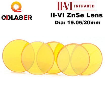 QDLASER II-VI USA CVD ZnSe Focus Lens Dia. 19.05 20mm FL 38.1 50.8 63.5 101.6mm 2-4 for CO2 Laser Engraving Cutting Machine