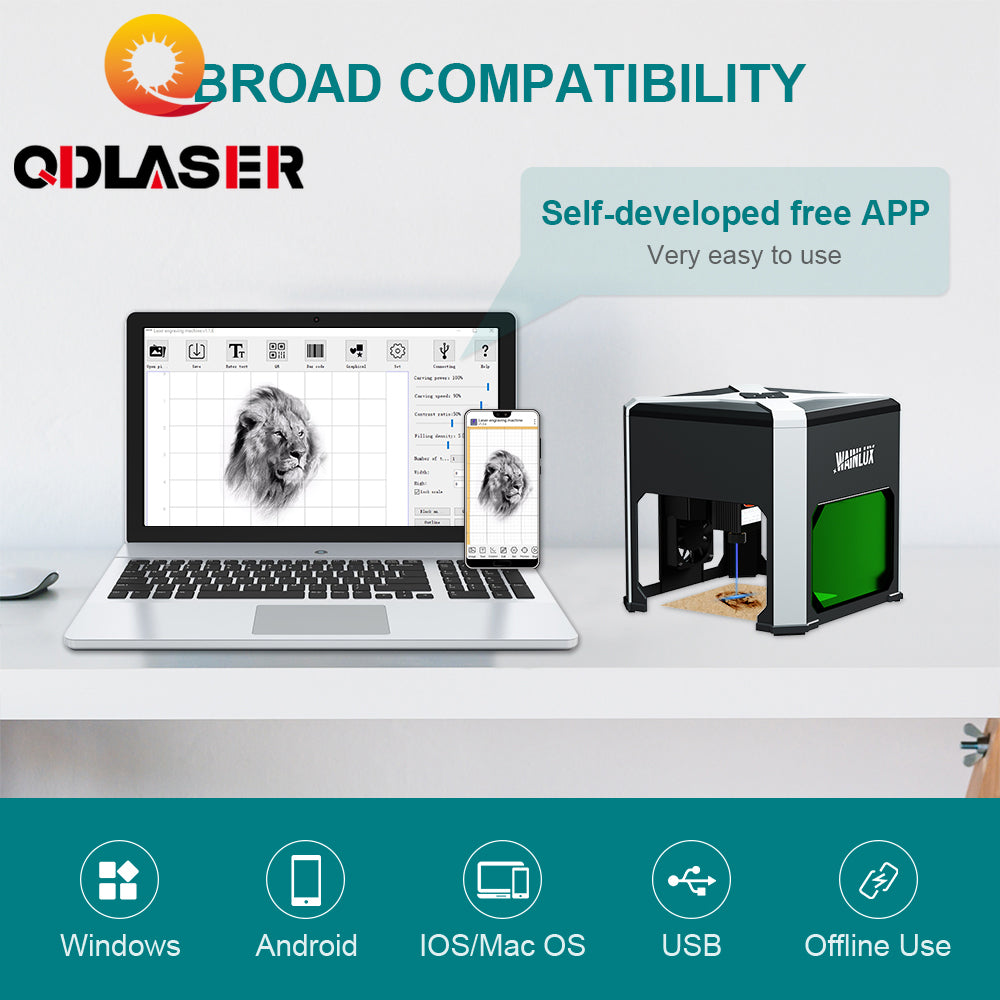 QDLASER Laser Engraving Machine Wainlux K6 Mark Printer Cutter Woodworking Machines 3000mw Mini Engraving Machine