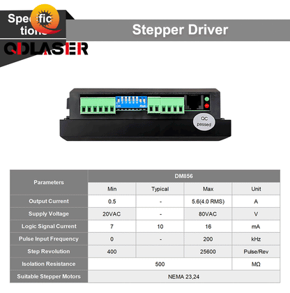 QDLASER Leadshine DM856 2 Phase Stepper Driver 20-80VAC 0.5-5.6A 7-16mA