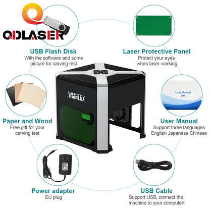 QDLASER Laser Engraving Machine Wainlux K6 Mark Printer Cutter Woodworking Machines 3000mw Mini Engraving Machine