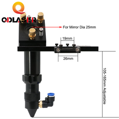 QDLASER C Series Black CO2 Laser Head for Laser Equipment Parts Support 20mm Laser Lens 25mm Mirror Mount