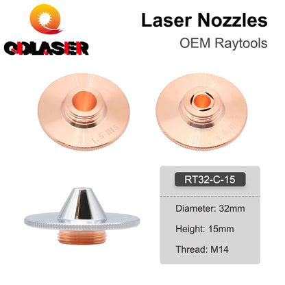 QDLASER C Type TQ Laser Nozzles Dia.32 H15 Single Layer Chrome-Plated Double Layers Caliber 0.8-5.0mm for Cutting Head