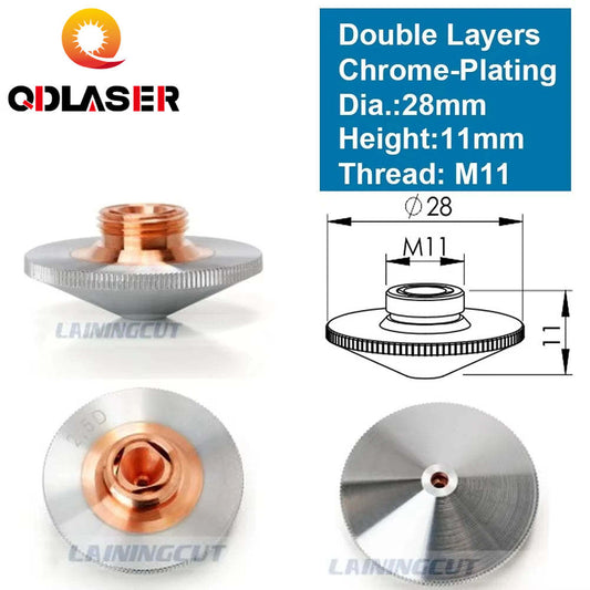 QDLASER Laser Nozzle Double Layers Chrome-plating Dia.28mm H11 M11 Caliber 0.8 - 4.0 OEM PrecitecFIBER Cutting Head