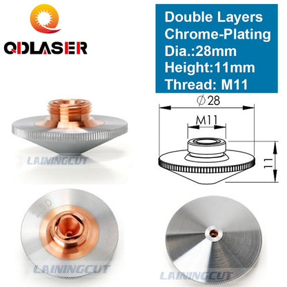 QDLASER Laser Nozzle Double Layers Chrome-plating Dia.28mm H11 M11 Caliber 0.8 - 4.0 OEM PrecitecFIBER Cutting Head