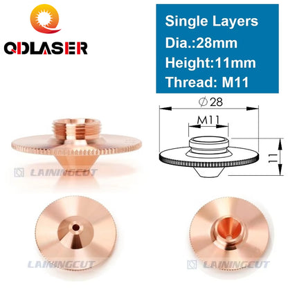 QDLASER Laser Bulge Nozzle Single Layer D28 H11/15 Caliber 0.8 - 4.0HD for Precitec 1064nm Fiber Laser Cutting Head