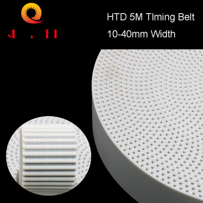QDLASER Arc Tooth PU White HTD 5M Open Timing Belt Width 10/15/20/30/40mm Polyurethane Steel 5M-20mm HTD5M Synchronous Pulley