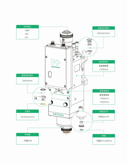 6kw BM06K Fiber Laser Head for Raytools Auto Focus Cutting Head Fiber Laser Cutting Machine