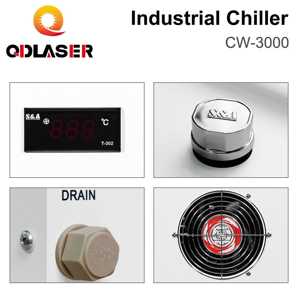 QDLASER CW3000 S&A Industrial Water Chiller for CO2 Laser Engraving Cutting Machine Cooling 60W 80W Laser Tube DG110V AG220V