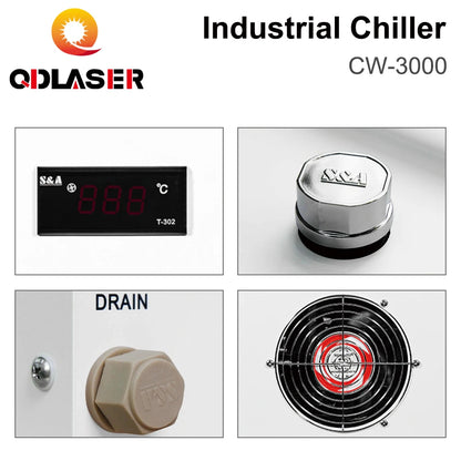 QDLASER CW3000 S&A Industrial Water Chiller for CO2 Laser Engraving Cutting Machine Cooling 60W 80W Laser Tube DG110V AG220V