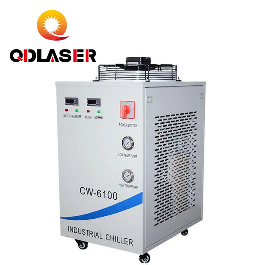 QDLASER 220V CW-6100AH CNC Spindle Water Chiller for Cooling Dual 200W or Single 400w CO2 Laser Tubes