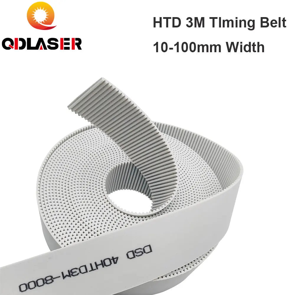 QDLASER 10meters HTD3M Timing Belt  Width 15 20-100mm Color White PU Polyurethane with Steel Core HTD 3M Open Ended Belt