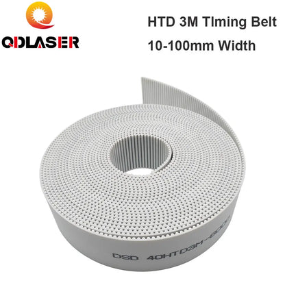 QDLASER 10meters HTD3M Timing Belt  Width 15 20-100mm Color White PU Polyurethane with Steel Core HTD 3M Open Ended Belt