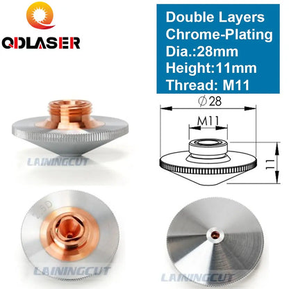 QDLASER Laser Nozzle Double Layers Chrome-plating Dia.28mm H11 M11 Caliber 0.8 - 4.0 OEM PrecitecFIBER Cutting Head