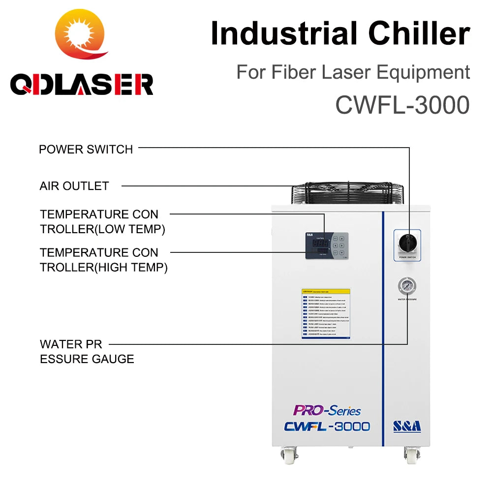 QDLASER CWFL-3000 S&A  Industry Air Water Chiller AC 220-240V Voltage 50Hz/60Hz Frequency for Fiber Laser Engraving Machines