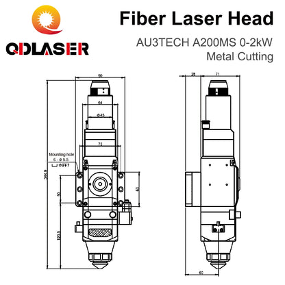 QDLASER Metal Fiber Cutting Head AU3TECH A200MS 0-2kW Automatic Focusing QBH For laser fiber cutting machines