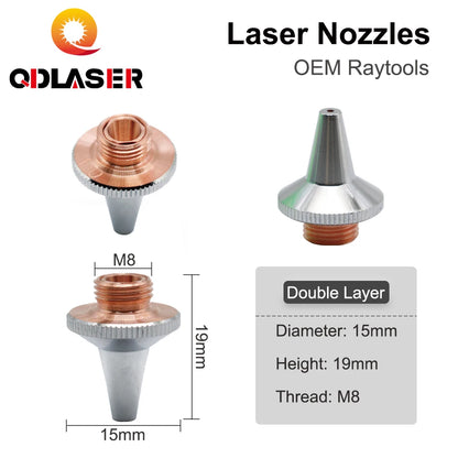 QDLASER 3D Laser Nozzle M8 Dia.15mm Height 19mm 3D Cutting Nozzle Single & Double Layer for Raytools3D BT240S BM109