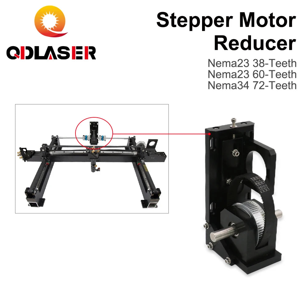 QDLASER Stepper Motor Reducer Nema23 38-Teeth/ Nema23 60-Teeth/ Nema34 72-Teeth for CO2 Laser Engraving Machine Motor Block Set