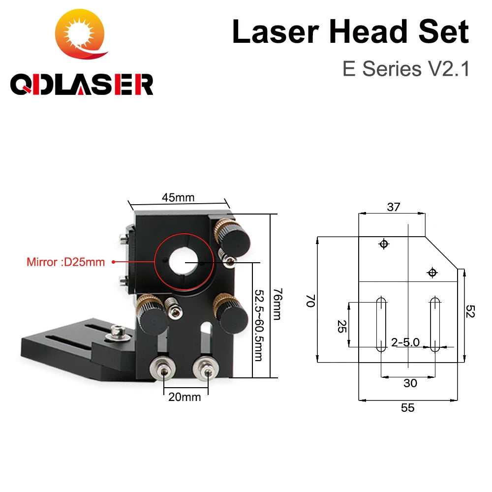 QDLASER CO2 Laser Head Set E Series Laser Head + 1 Pcs Focusing Lens + 3 Pcs Si / Mo Mirrors for Engraver Cutting Machine Parts