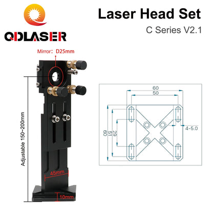 QDLASER C Series CO2 Laser Head Set Lens Integrative Mount Dia25 Mirror D18 FL38.1 D20FL50.8/63.5/101.6mm for Laser Cutting