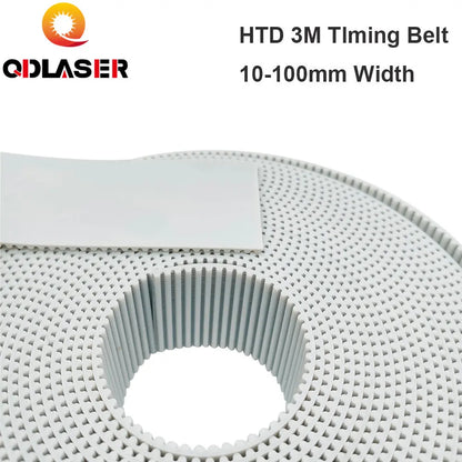 QDLASER 10meters HTD3M Timing Belt  Width 15 20-100mm Color White PU Polyurethane with Steel Core HTD 3M Open Ended Belt