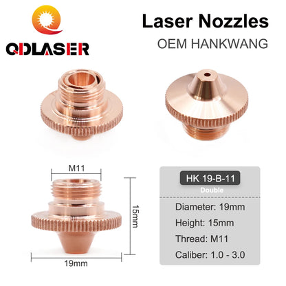 QDLASER OEM HANKWANG Knurled HK Nozzle Single Double Dia.19mm Height15mm Thread M11 for Korea HK Fiber Laser Cutiing Machine