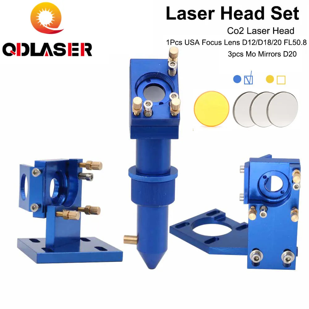 4060 K40 Laser Machine Metal Parts Golden Laser Head Set With Lens D12 18 20 Focus Lens & D20 Mo Mirror Mount Holder