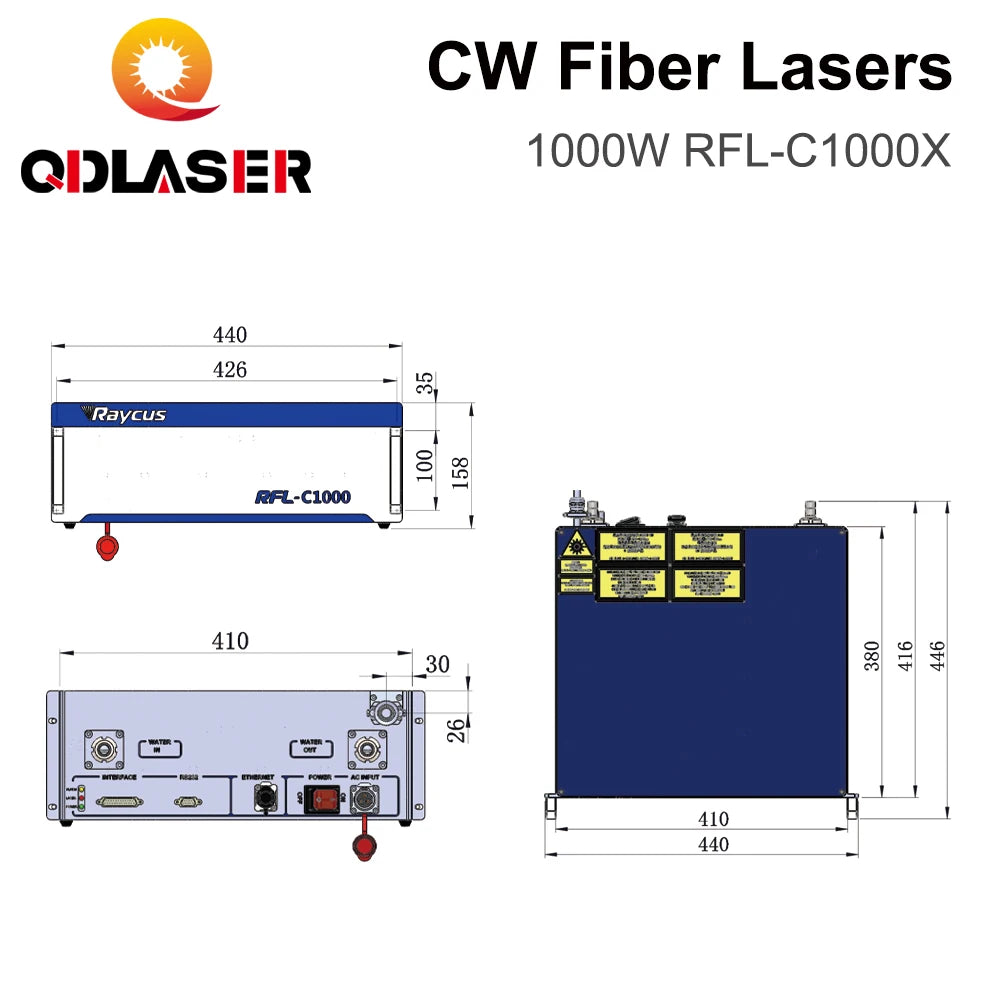 QDLASER Original Raycus Laser Source 1000W Single Module CW Laser RFL-C1000X 2 Years Warranty for Fiber Cutting Machine