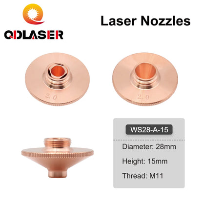 QDLASER WSX Laser Nozzles Single/Double Layers 10pcs/lot Dia.28mm H15 Caliber 0.8-3.0mm for WSX Fiber Laser Cutting Head