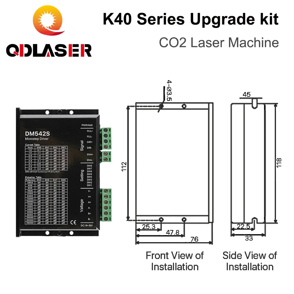 QDLASER for K40 Series CO2 Small Laser Engraving Machine Upgrade Kit CO2 Laser Controller Rida RDC6432 DM542S Stepper Driver