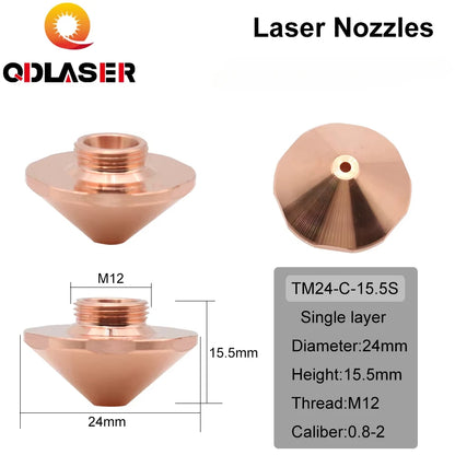 QDLASER Laser Cutting Nozzles Caliber 0.8mm-1.7mm Single Layer Dia.24 for Fiber Laser Cutting Head