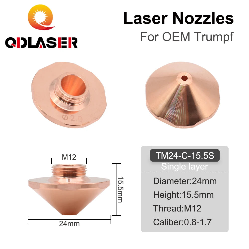 QDLASER Laser fiber optic cutting nozzle Caliber 0.8mm-1.7mm Single Layer Dia.24 for Trumpf Fiber Laser Cutting Head