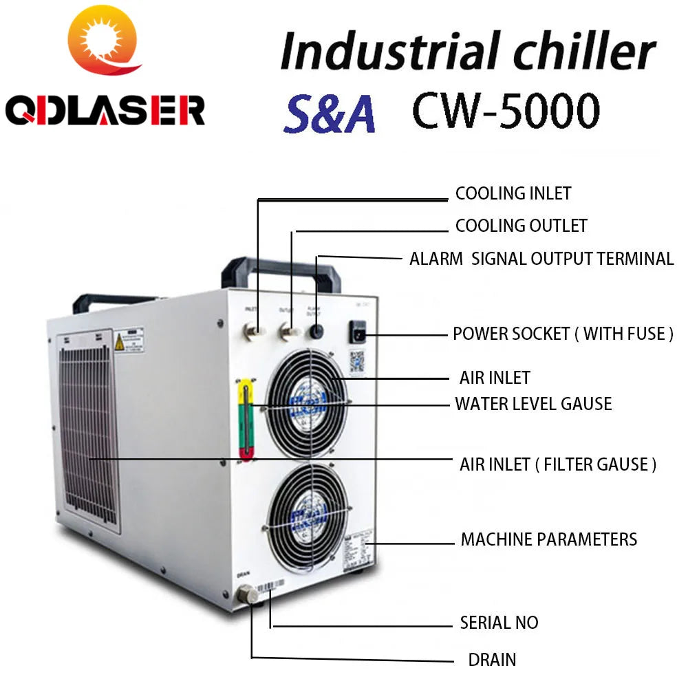 QDLASER CO2 Glass Chiller CW-5000 Water Chiller System Cooling Chiller