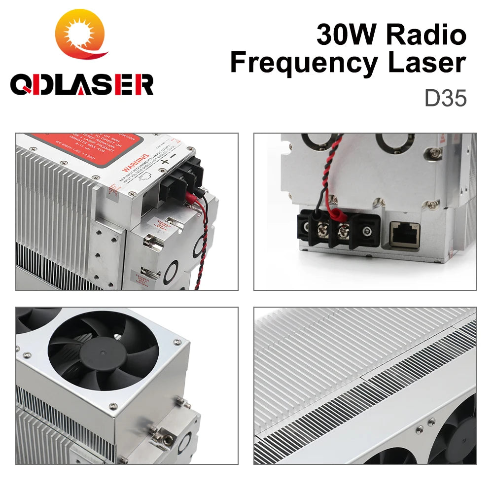 QDLASER 30W DAVI CO2 RF Laser Tube 10.6/9.3/10.2um Metal CO2 Laser Tube D35 for CO2 Laser Engraving and Marking Machine