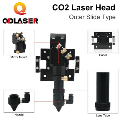 QDLASER New Arrival CO2 Laser Head for Dia.20mm FL 50.8/63.5mm Lens D25mm Mirror Outer Slider Type with Air Assist Nozzle